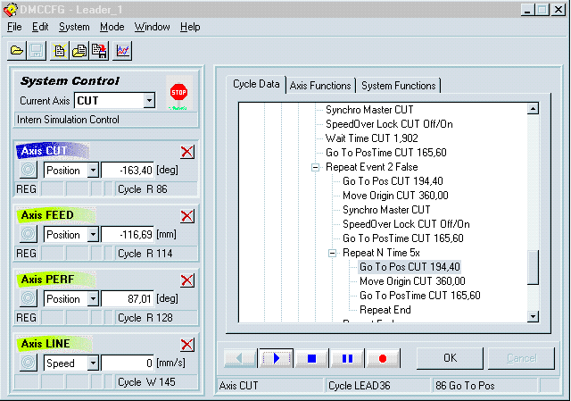 Interface de configuration, cycle en cours